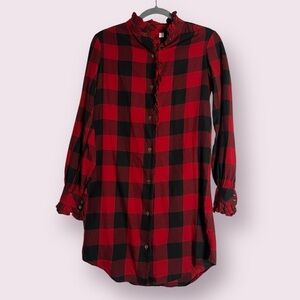 FRAME Buffalo Plaid Red and Black Button Up Long Sleeve Shirt Dress XS